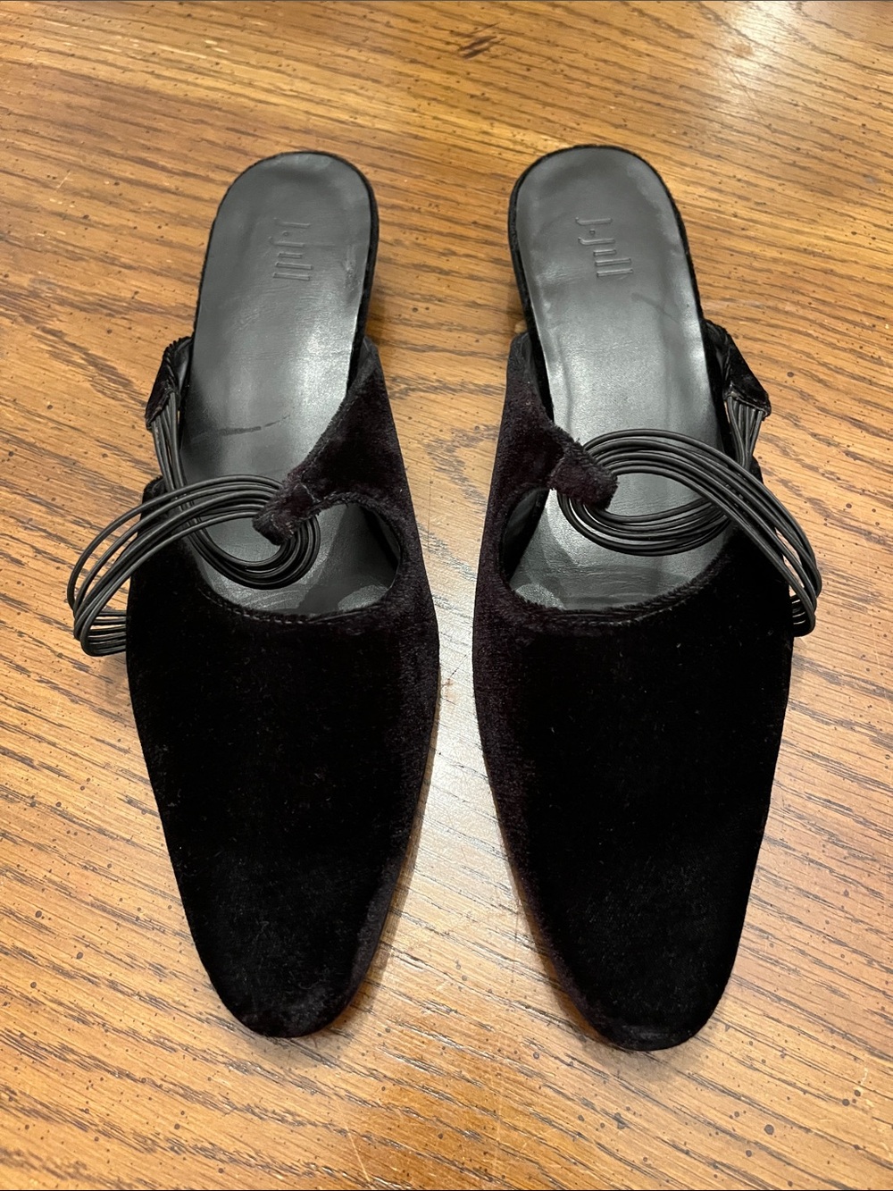 J. Jill Black Velvet Slip-On Mules with Decorative Loop Accent, size 9